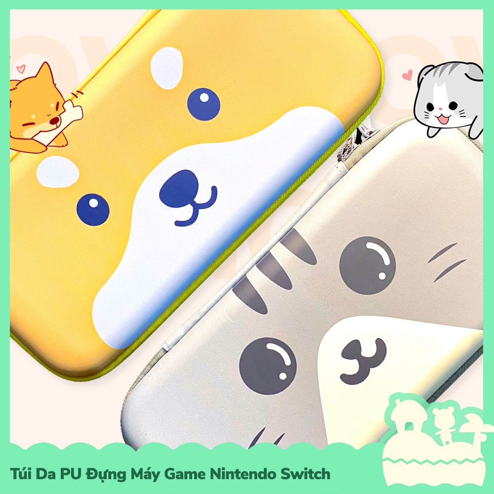 [Sẵn VN - NowShip] Túi Đựng Máy Game Cầm Tay Da PU Nintendo Switch Cute Cat &amp; Dog