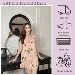 Đồ bộ nữ, pijama hoa nền hồng , SOMNIA, đồ ngủ bigsize, bộ lụa mặc nhà, pyjama cao cấp lụa hàn