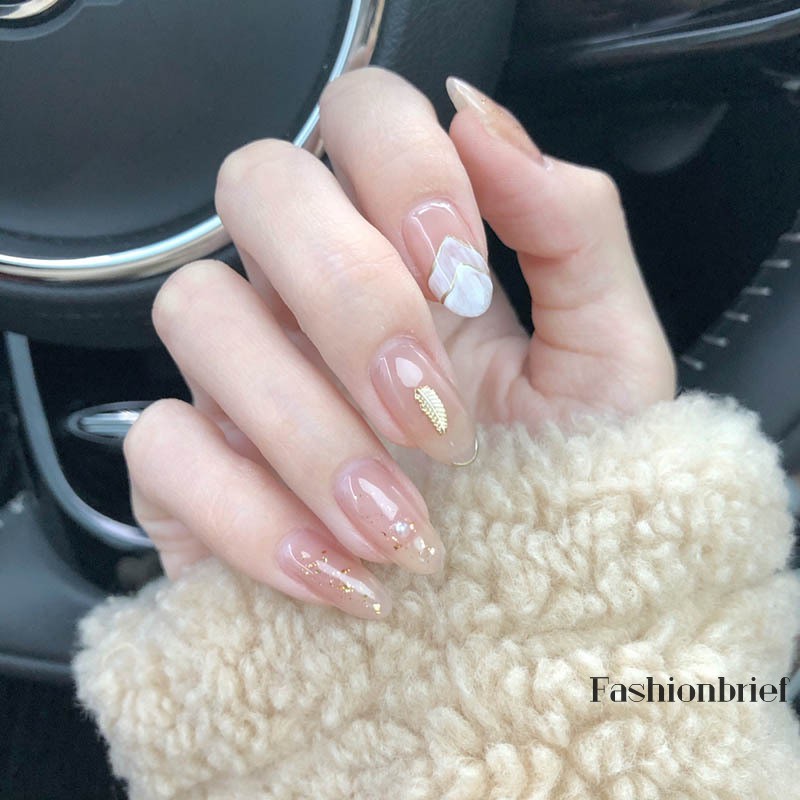 Bộ 24 móng tay giả họa tiết lông vũ xinh xắn dành cho nữ