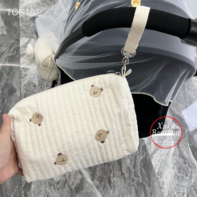 Túi Xách Bỉm Sữa Hàn Quốc Thêu Gấu Thỏ Cho Mẹ Và Bé Size 26*19*10cm KaMiMi Cao Cấp