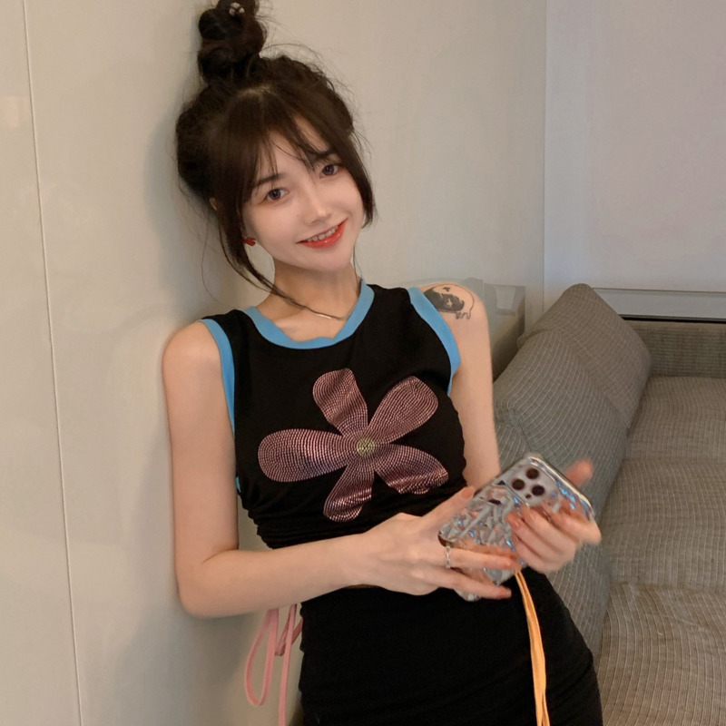 Áo Hai Dây Đính Hoa Phong Cách Harajuku Xinh Xắn Cho Nữ