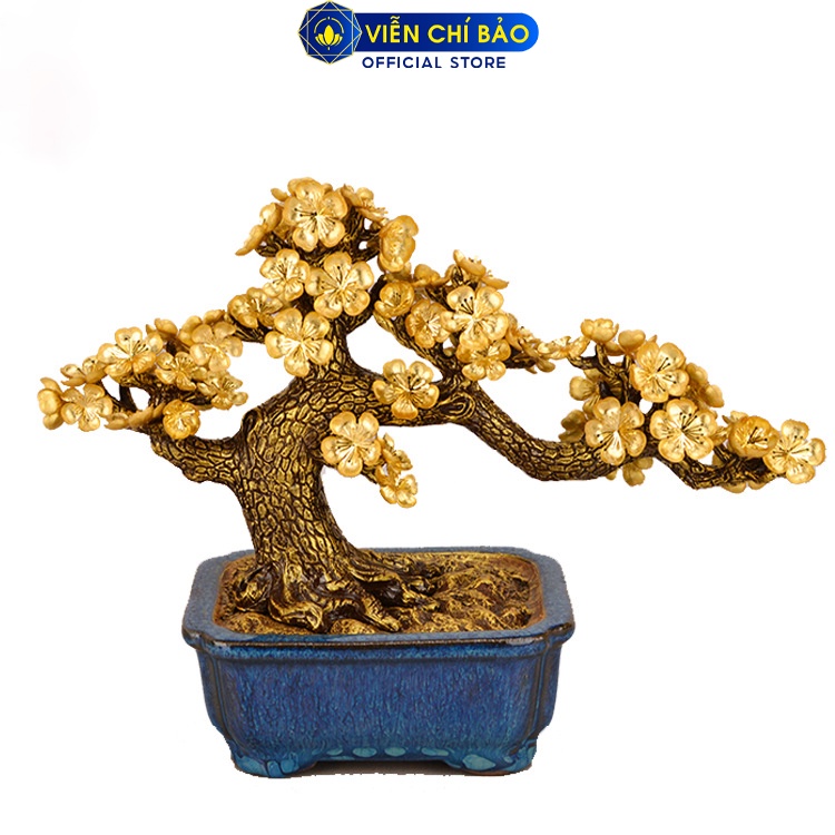 Chậu cây tùng la hán, hoa mai ngũ phúc dát vàng 24K quà tặng cao cấp trang trí nhà cửa Viễn Chí Bảo M600078
