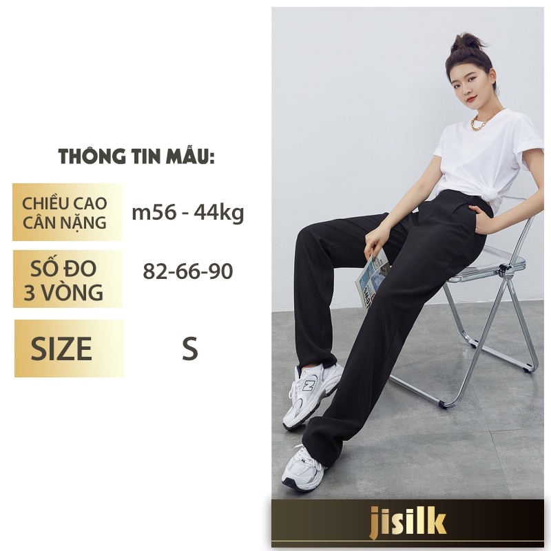 Quần ống suông jisilk rộng đứng form nữ baggy lưng cao màu đen Love-ya T.QDA-02
