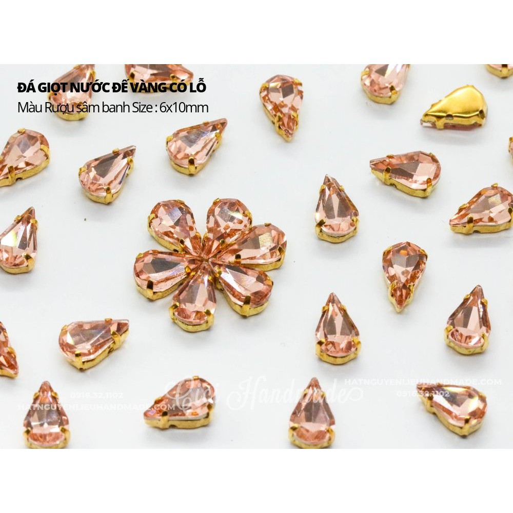 Set 10 hạt đá giọt nước nhọn đế vàng 6x10mm Cici Handmade chuyên hạt đá hạt pha lê hạt cườm hạt trang sức tự làm