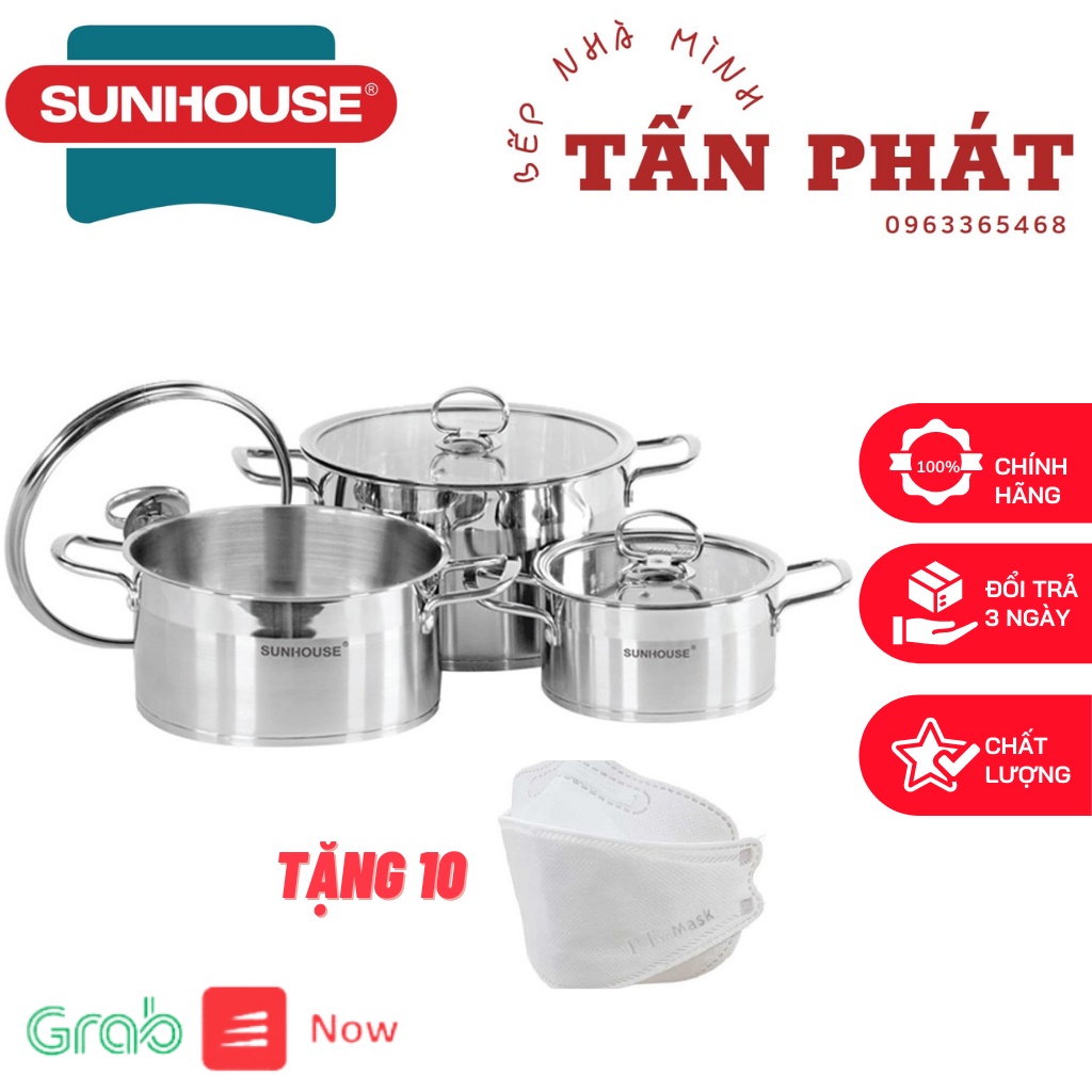 Bộ 3 Nồi Inox 5 Đáy SUNHOUSE MAMA SH784 DÙNG TRÊN MỌI LOẠI BẾP