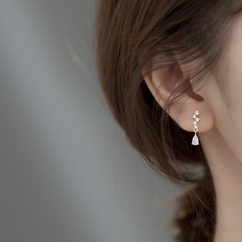 Bông Tai Mạ Bạc 925 Đính Đá Zircon Thời Trang Hàn Quốc Thanh Lịch Cho Nữ