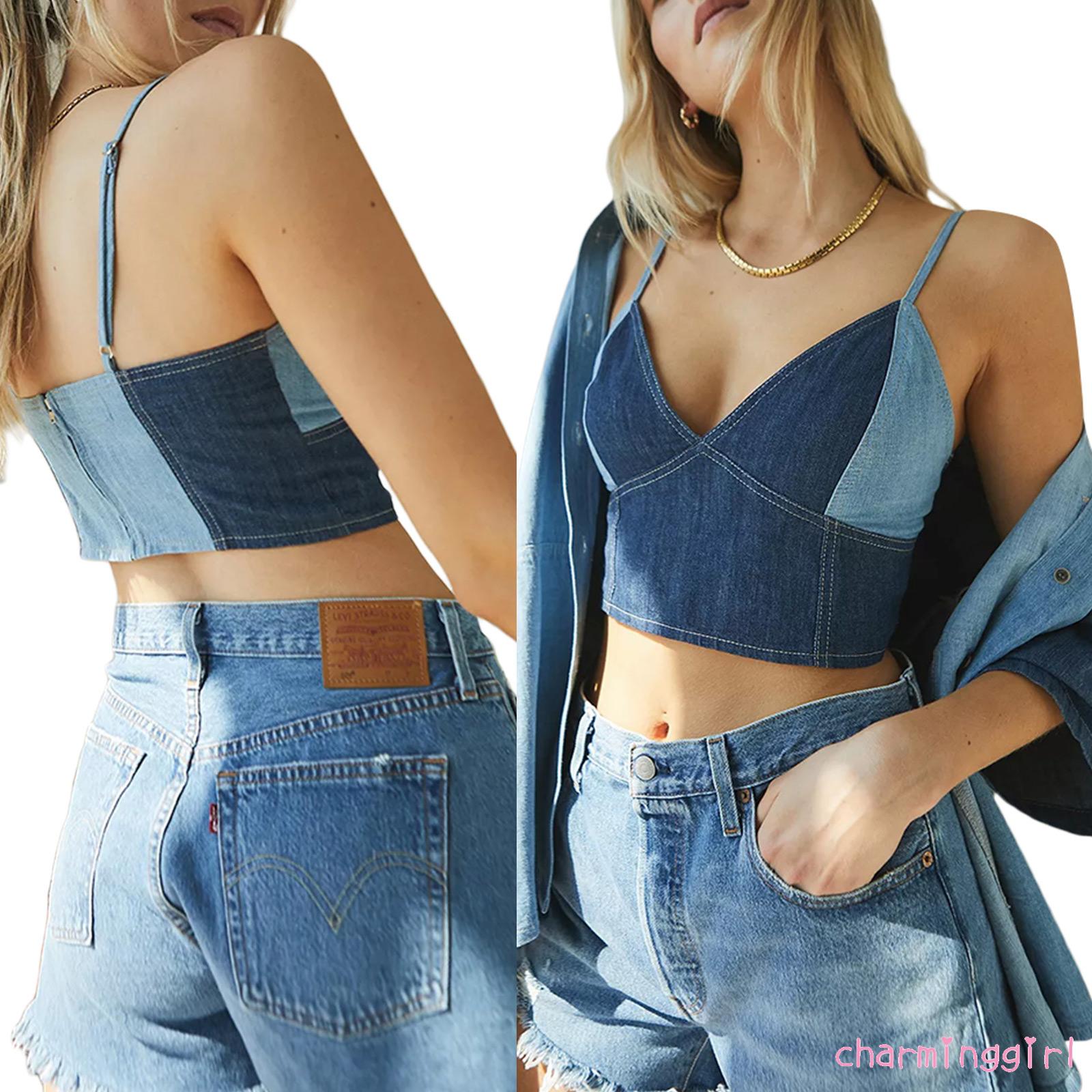 Áo Denim Hai Dây Cổ Chữ V Gợi Cảm Cho Nữ | BigBuy360 - bigbuy360.vn