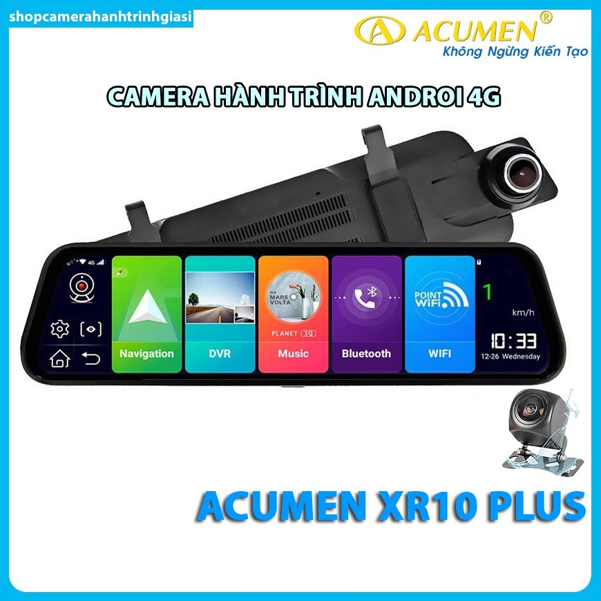 Camera Hành Trình Gương Chiếu Hậu Androi 4G Acumen XR10 Plus Quay Trước Sau Full HD 1080P