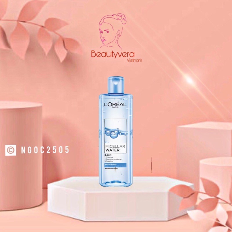 Nước tẩy trang cho mọi loại da L'Oreal Paris 3-in-1 Micellar Water 400ml ( xanh nhạt )