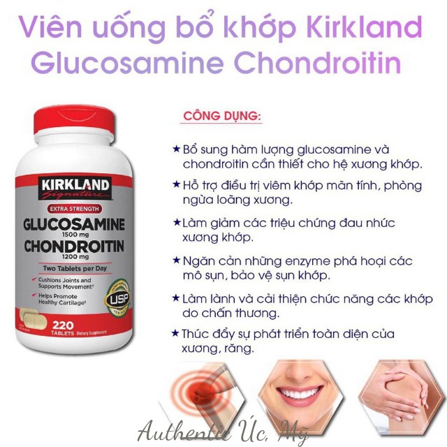 Viên uống bổ khớp Kirkland 220 viên Mỹ Glucosamin 1500mcg + Chondroitin 1200mcg