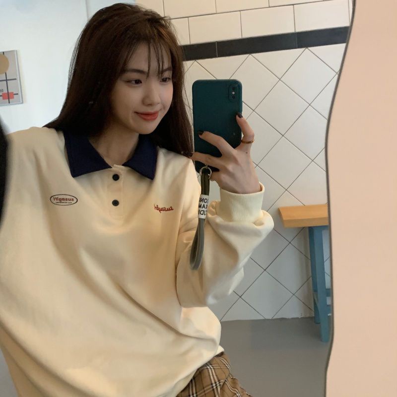 Áo Sweater Cổ Polo Dáng Rộng Thời Trang Mùa Đông Hàn Quốc Dành Cho Nữ