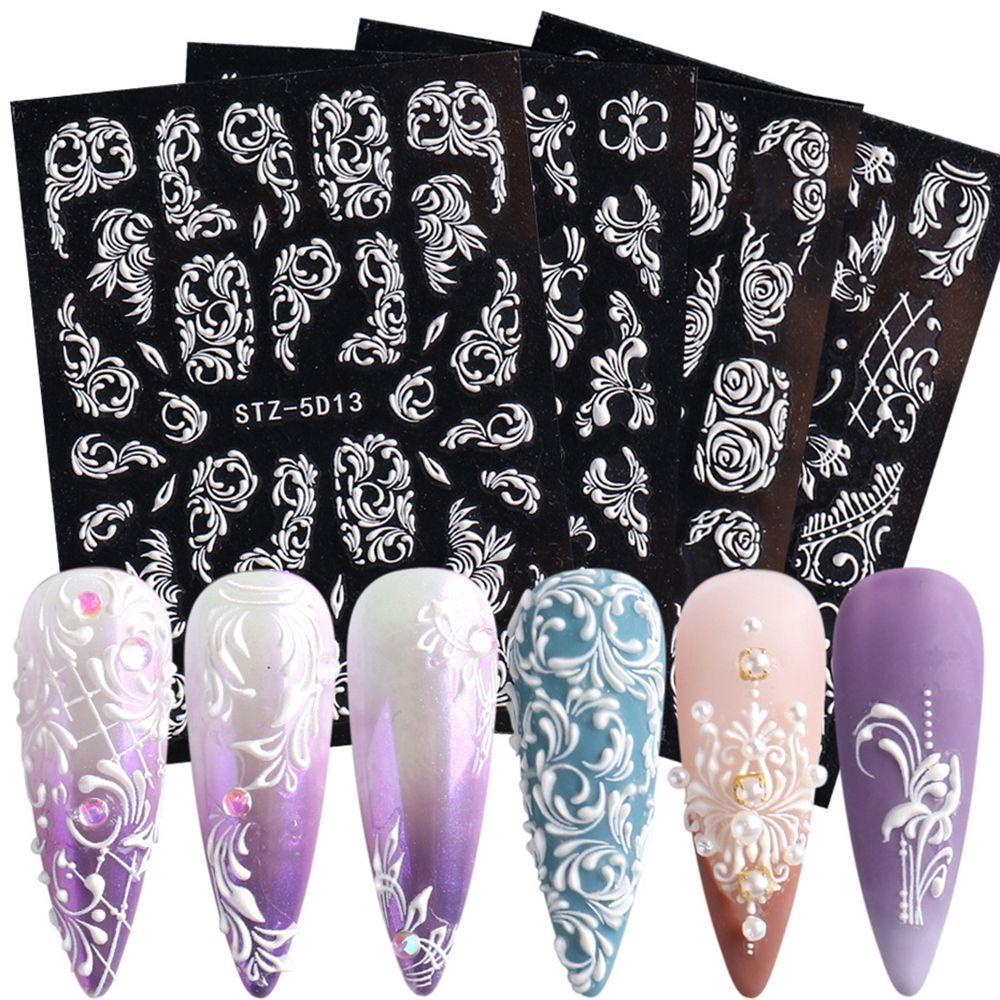 CACTU Sticker Dán Móng Họa Tiết Hoa Dập Nổi