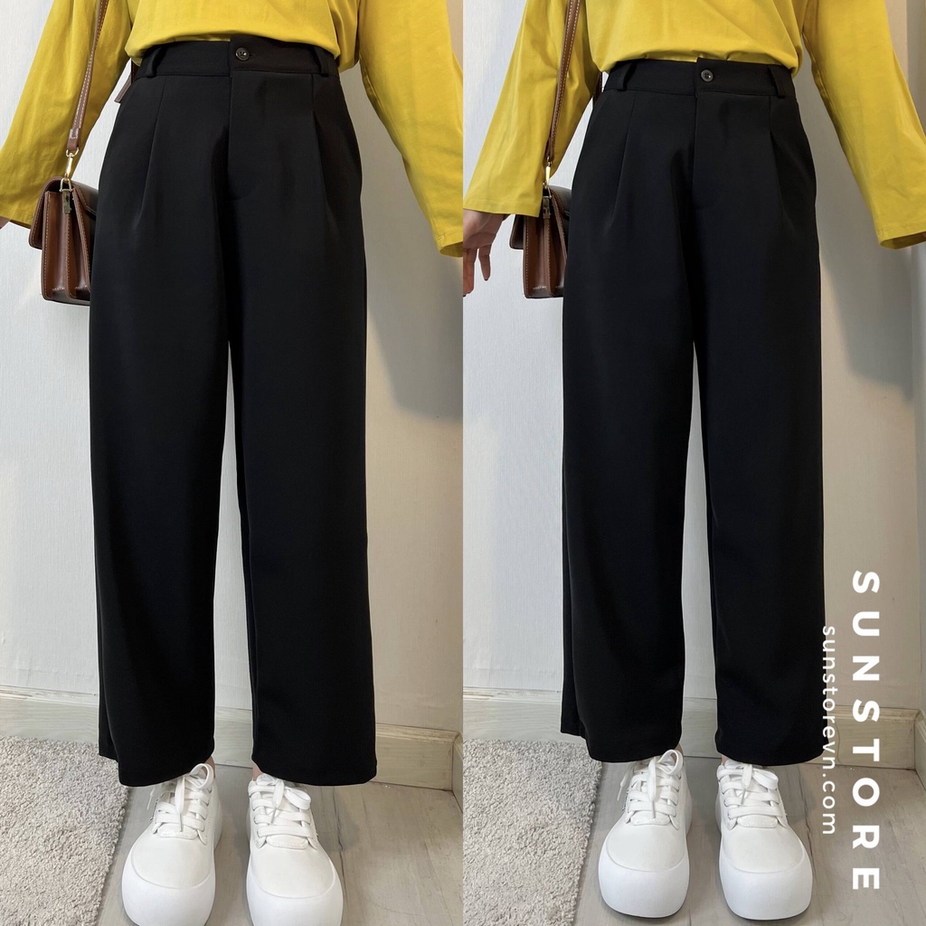 Quần culottes ống suông dáng lửng baggy cạp cao nhiều màu