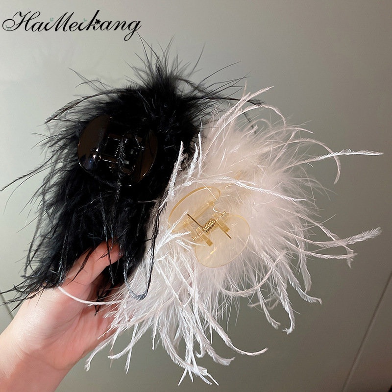 Kẹp tóc Haimeikang phối lông đà điểu thời trang ấn tượng