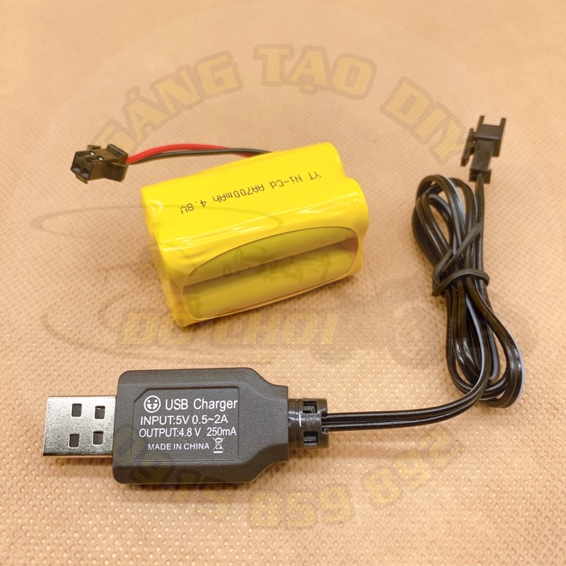 Pin xếp vuông 4.8V dung lượng 700mAh Ni-Cd, cổng cắm SM-2P dành cho xe ô tô, tàu thủy điều khiển