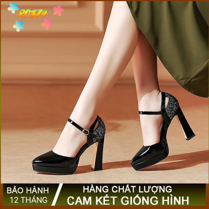 Giày cao gót nữ đẹp bít mũi 9p hàng hiệu rosata hai màu đen da ro374
