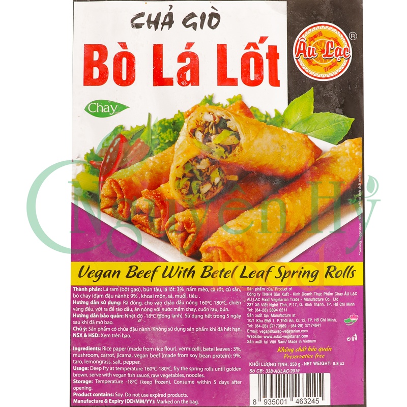 Chả Giò Bò Lá Lót Chay Âu Lạc _ 250g (Chả Giò Chay Âu Lạc - 220g / 250g_ Thực phẩm chay)