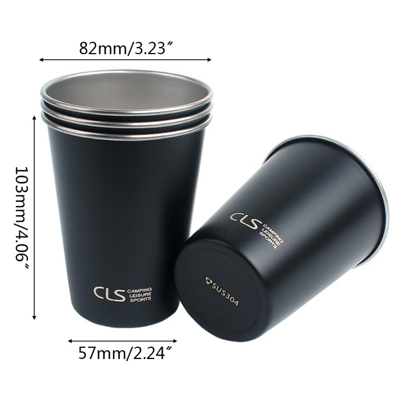 Set 4 cốc thép không gỉ 350ml an toàn tiện dụng khi đi dã ngoại