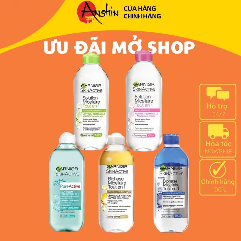 Nước tẩy trang Garnier 400ml Pháp, nước tẩy trang cho mọi loại da - Anshin