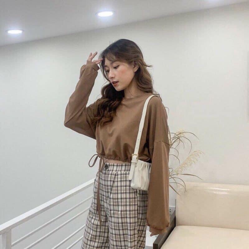 Áo croptop dài tay bo chun eo Unisex ❤️croptop tay phồng❤️phong cách ulzzang chất thun co dãn mát mịn, NENEE