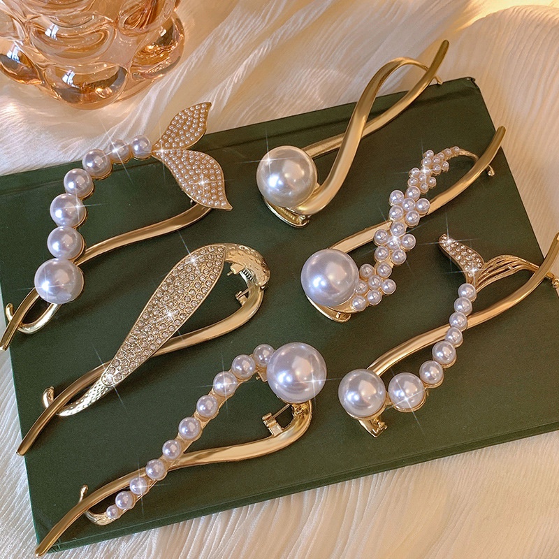 Kẹp Tóc Kim Loại Đính Hạt Ngọc Trai Phong Cách Hàn Quốc