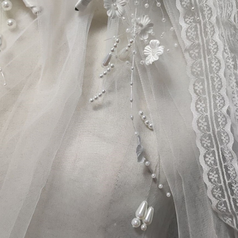 Băng Đô Đội Đầu 3 Tầng Đính Hoa Trắng Và Ngọc Trai Nhân Tạo Phong Cách Vintage Thập Niên 80 Cho Cô Dâu