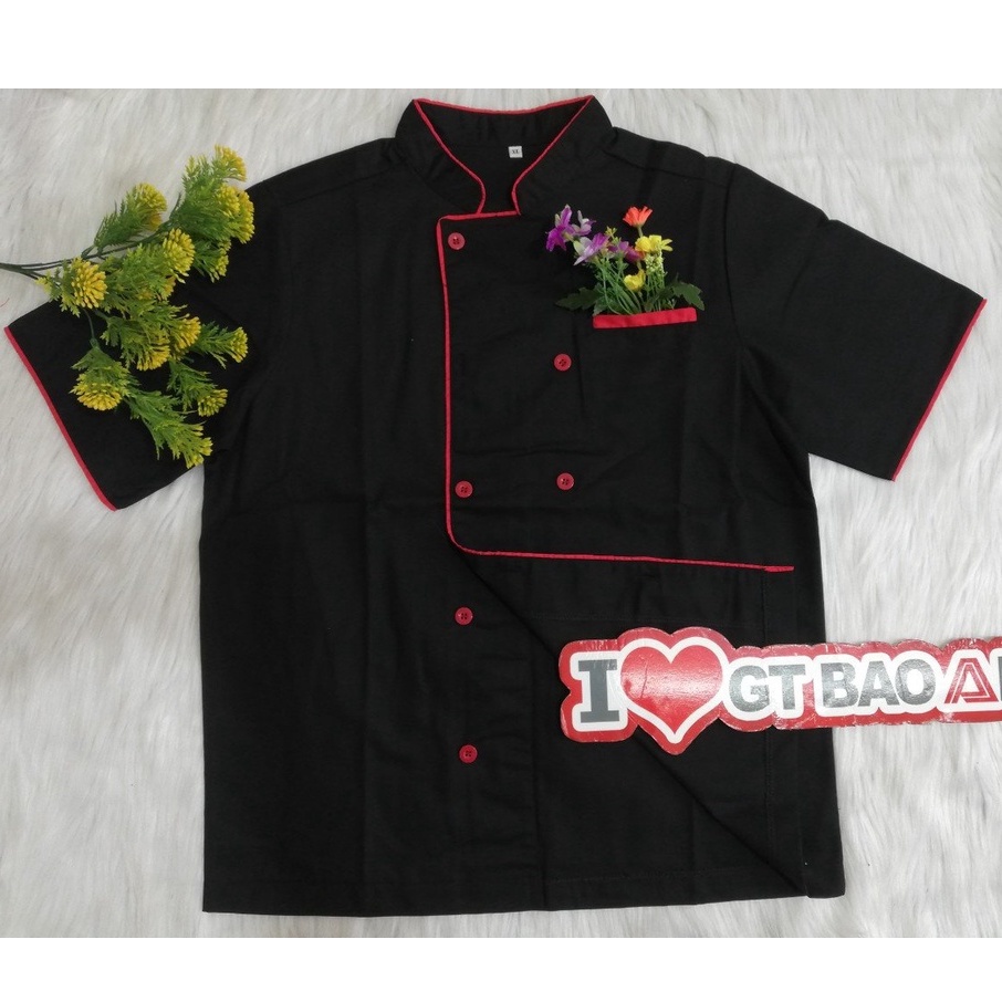 Áo Bếp Trưởng Ngắn Tay Màu Đen Cho Nhân Viên Nhà Hàng Nam Và Nữ