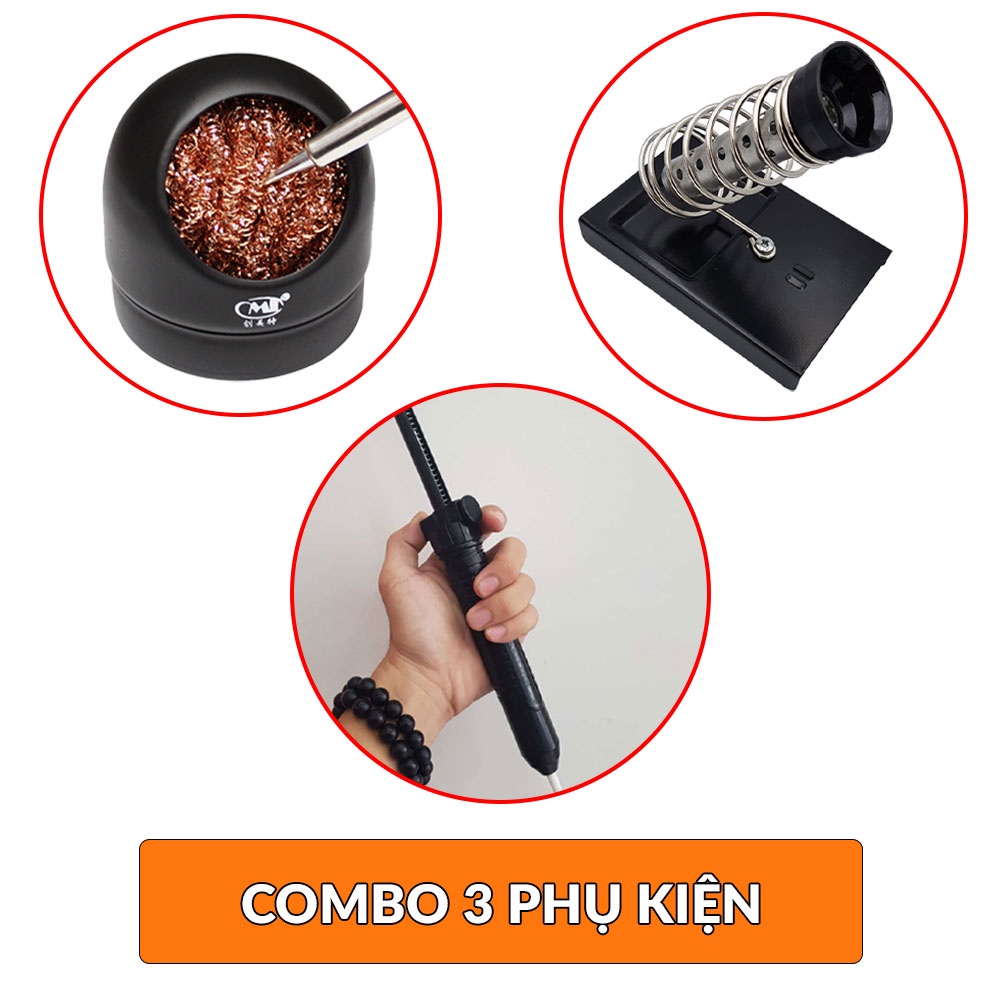 COMBO Mỏ hàn điều chỉnh nhiệt độ NO.901 KS801A + Đế gác mỏ hàn vuông + Bộ vệ sinh đầu mỏ hàn + dụng cụ hút thiếc lớn