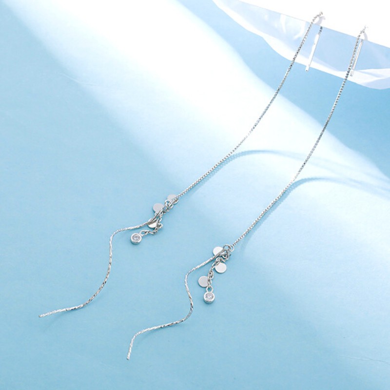 Bông Tai Bạc S925 Pendant Wave Sợi Thả Thanh Lịch | Khuyên Tai Nữ Trang Sức Bạc Thời Trang