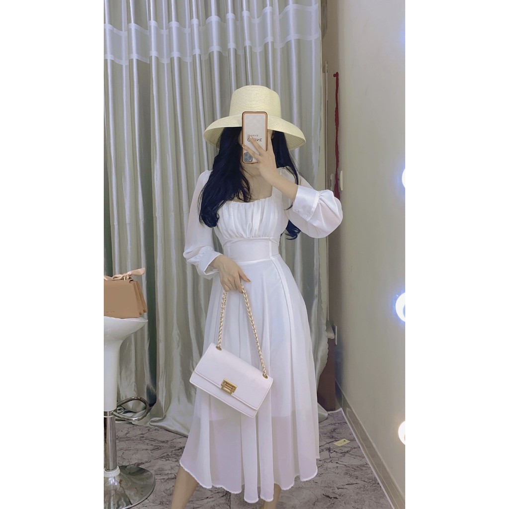 ĐẦM NỮ MAXI CỔ VUÔNG MÀU VÀNG - TRẮNG - NU - ĐEN - ĐỎ [CÓ VIDEO] | BigBuy360 - bigbuy360.vn