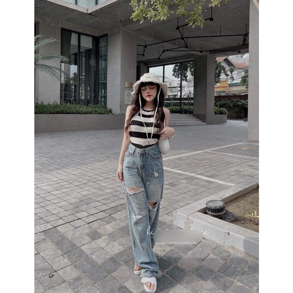 [ FreeShip ] Quần jean ống rộng lưng cao mẫu mới hottrend - Quần bò rách kiểu chất jean mềm fom chuẩn đẹp