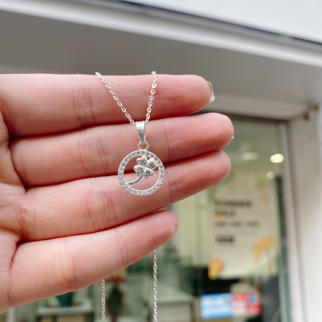 Dây Chuyền Bạc Ta Cao Cấp CaoBac Silver Tròn Rỗng Đá Bốn Lá Trơn Đơn Giản Tinh Tế Nhẹ Nhàng, Thanh Lịch Cho Bạn Gái