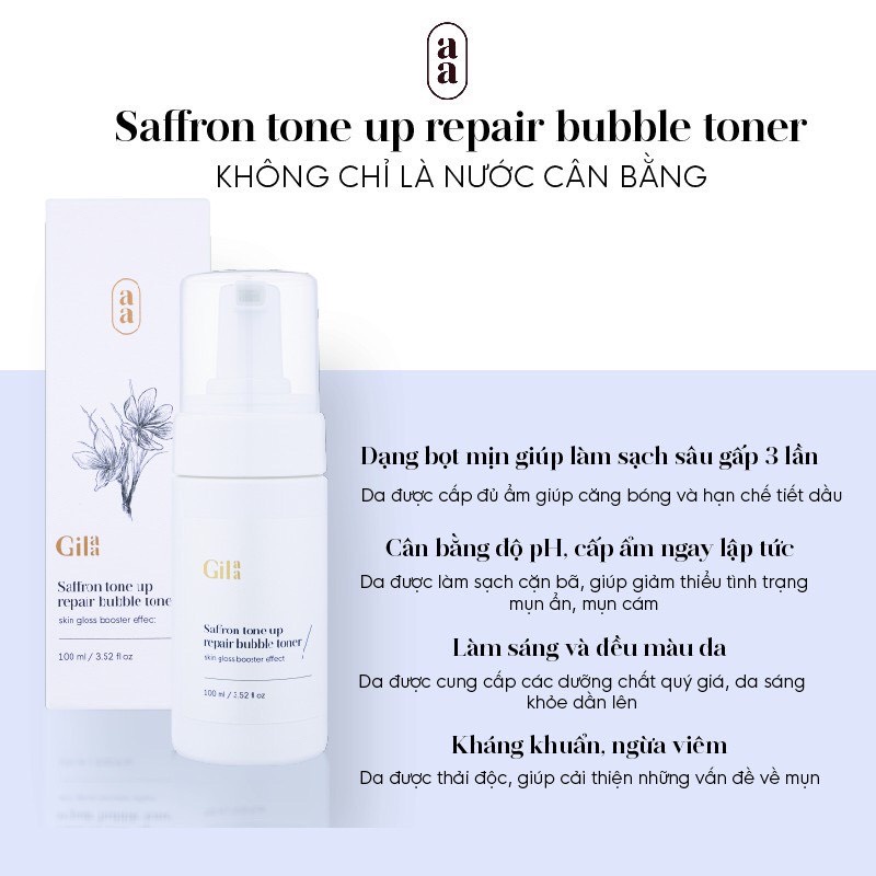 [TẶNG 2 CÂY SON GILAA SERUM] Bộ 4 sản phẩm dưỡng trắng và phục hồi da Gilaa Saffron Tone Up Repair