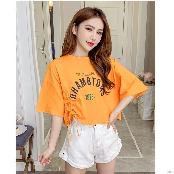 Áo thun lửng ngắn tay dây rút thời trang cho nữ