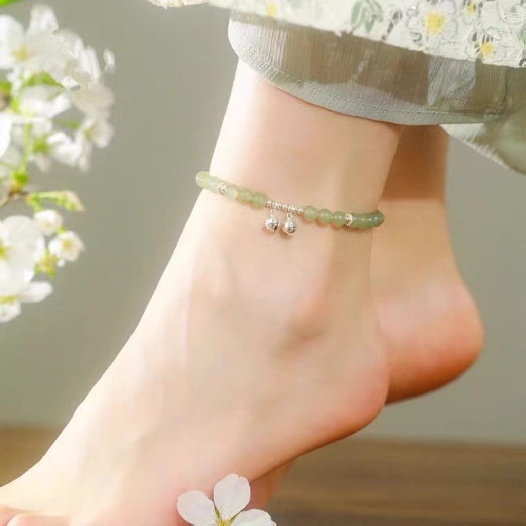 Lắc Chân Đính Hạt Nhỏ Màu Trắng Xanh Lá Kiểu Retro Thời Trang Mùa Hè Cho Nữ