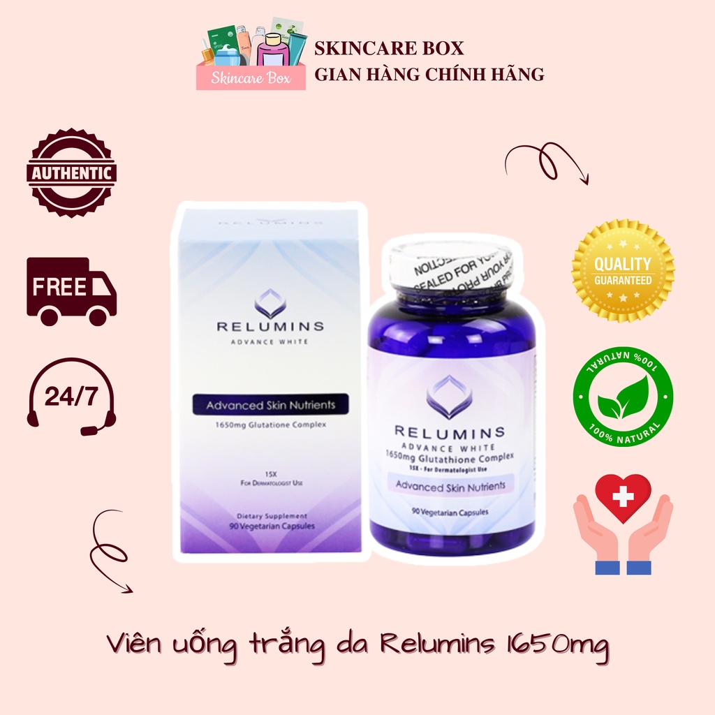 VIÊN UỐNG TRẮNG DA RELUMINS ADVANCE WHITE 1650MG HỘP 90 VIÊN