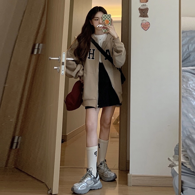 Áo Hoodie Nữ Dáng Rộng Có Thêu Chữ Thời Trang Phong Cách