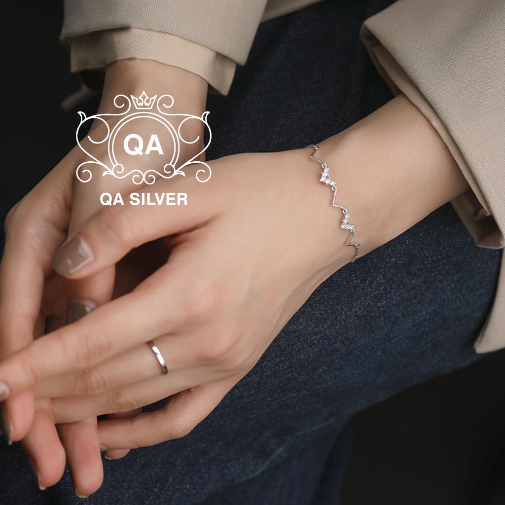 Vòng tay bạc 925 sóng chữ V lắc nữ khảm đá S925 ZIGZAG QA SILVER Bracelet BR180902