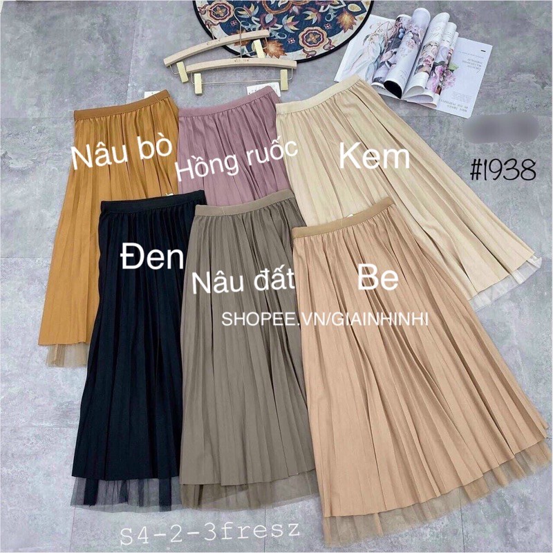 Chân váy xếp ly mặc được 2 mặt, Chân váy dáng dài cạp chun mặt lưới CV1137 - NhiNhi Shop | BigBuy360 - bigbuy360.vn
