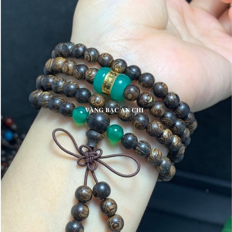 Vòng tay trầm hương sánh chìm 108 hạt nhỏ 6li mix lu thống đá mã não phong thuỷ. Anchi jewelry