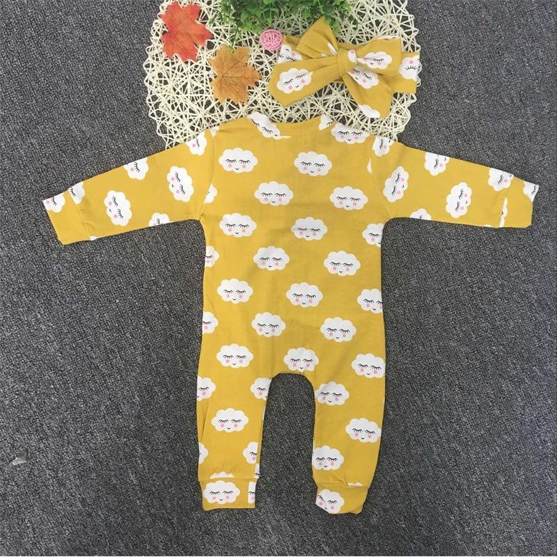 Bộ áo liền quần Mikrdoo chất liệu cotton kèm băng đô đáng yêu cho bé sơ sinh