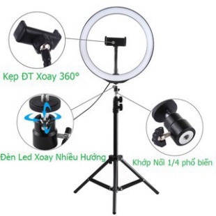 Đèn livestream size 26cm kèm chân 2m, 1 kẹp điện thoại,chụp ảnh, make up, phun xăm live stream TikTok