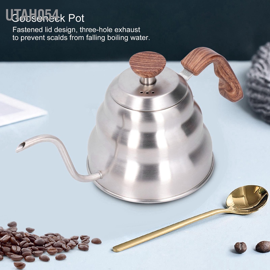 [Hàng Sẵn] Ấm pha cà phê / trà bằng Thép không gỉ - Bình pha cafe cổ ngỗng vòi dài Với tay cầm gỗ 1L/1.2L Cho nhà bếp【Utah054】