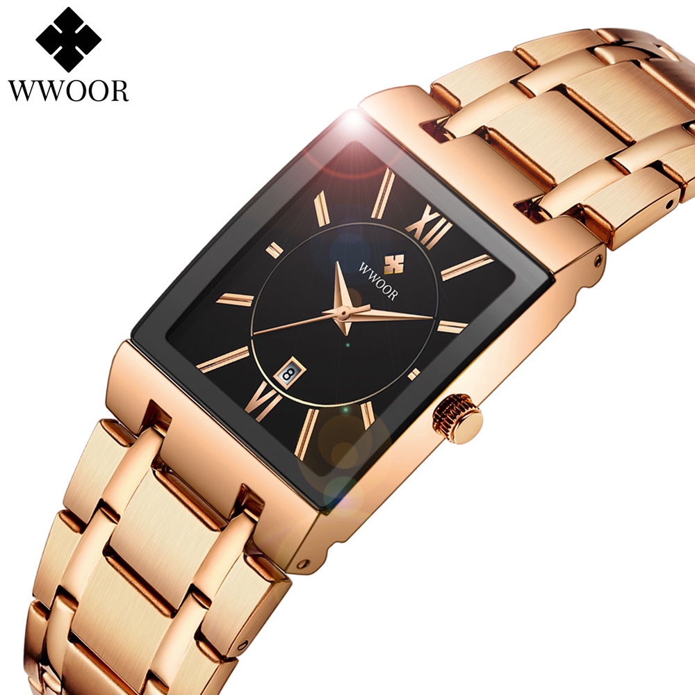 Wwoor Reloj Mujer Đồng Hồ Đeo Tay Mặt Vuông Màu Vàng Hồng Sang Trọng Phong Cách Thể Thao Cho Nữ Montre Femme-8858