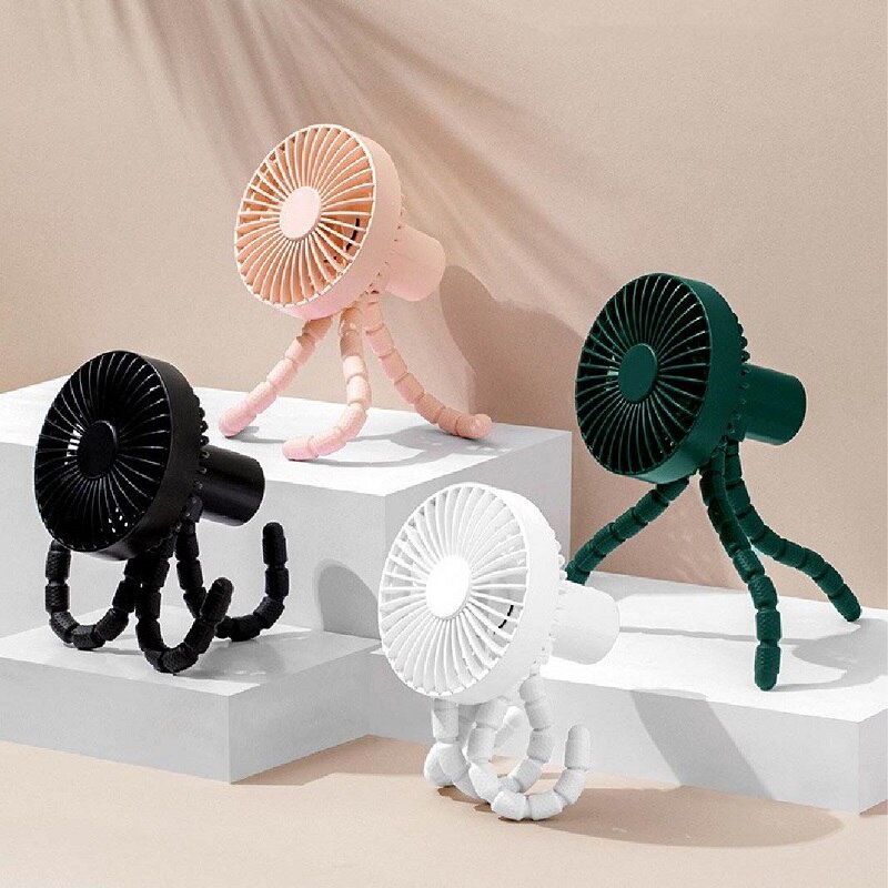 Quạt mini cầm tay chân dạng bạch tuộc sạc usb không gây tiếng ồn có kẹp gắn xe đẩy em bé