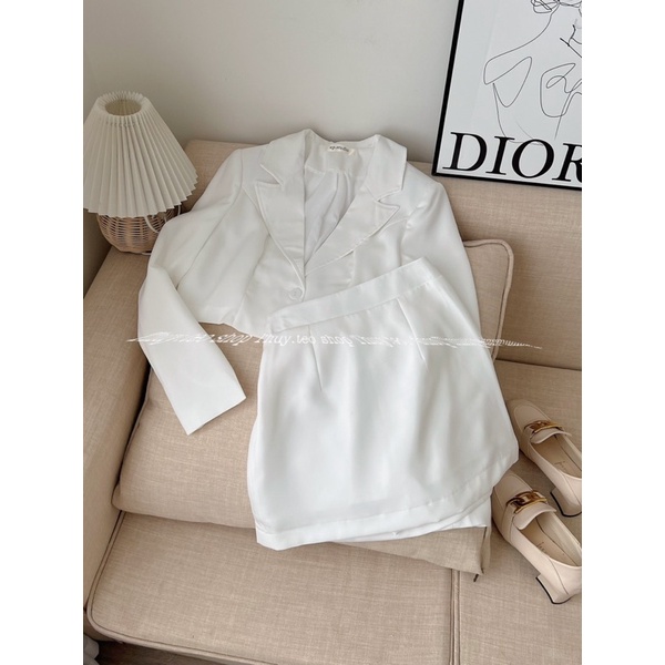 [Hàng sẵn] SET ÁO BLAZER CROPTOP KÈM CHÂN VÁY CHỮ A CÓ CHUN LƯNG SAU