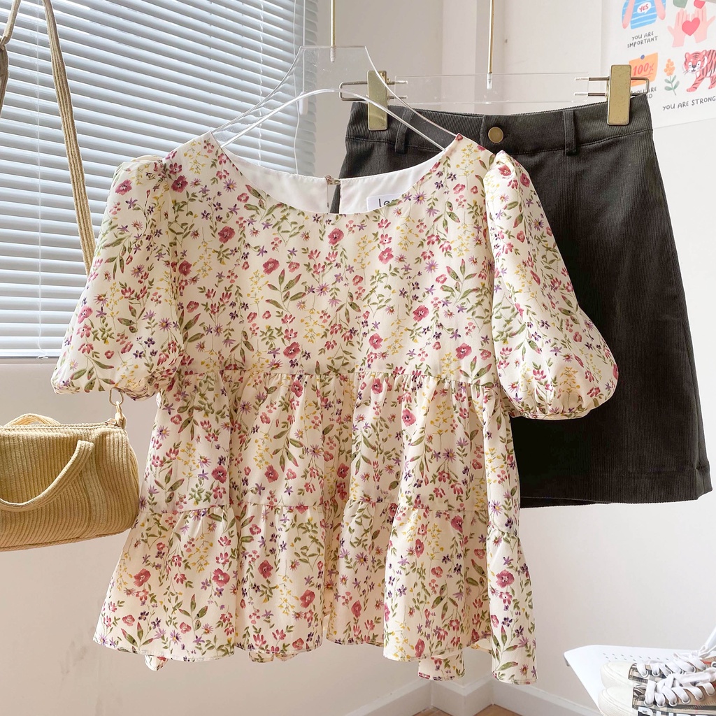 Áo babydoll tay ngắn họa tiết hoa LENCLOTHING 836300