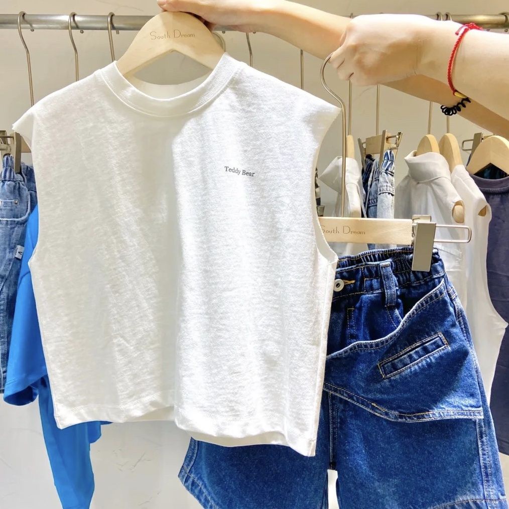 Bộ Đồ Hai Mảnh Áo Sát Nách In Chữ Và Hoạt Hình Màu Trắng Thoải Mái Dễ Phối Đồ Thời Trang Cho Bé Trai Và Gái