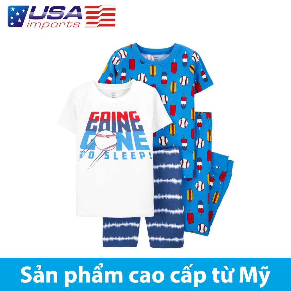 Set 4 đồ ngủ mặc nhà xanh trái banh phôm ôm Car-tờ Auth Từ Mỹ (3L919710)