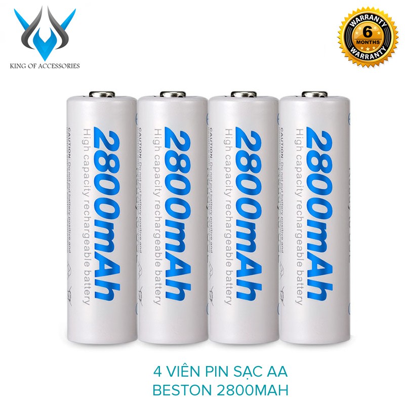 Bộ 4 viên pin sạc AA Beston 2800mah - tặng hộp nhựa đựng pin (Trắng)